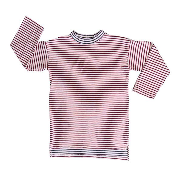 SIR Red White Striped High Low Mock Neck Tunic Sweater Women’s - Picture 2 of 10